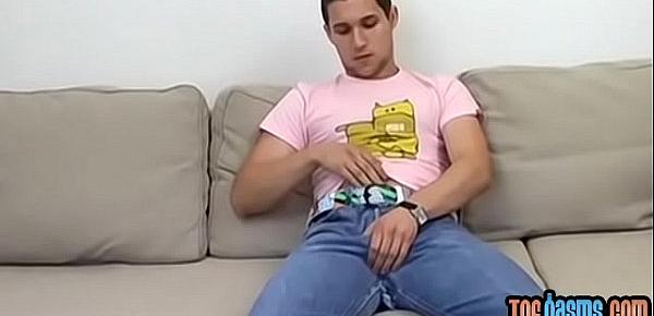  Sweet jock cums on his feet after solo jerkoff session